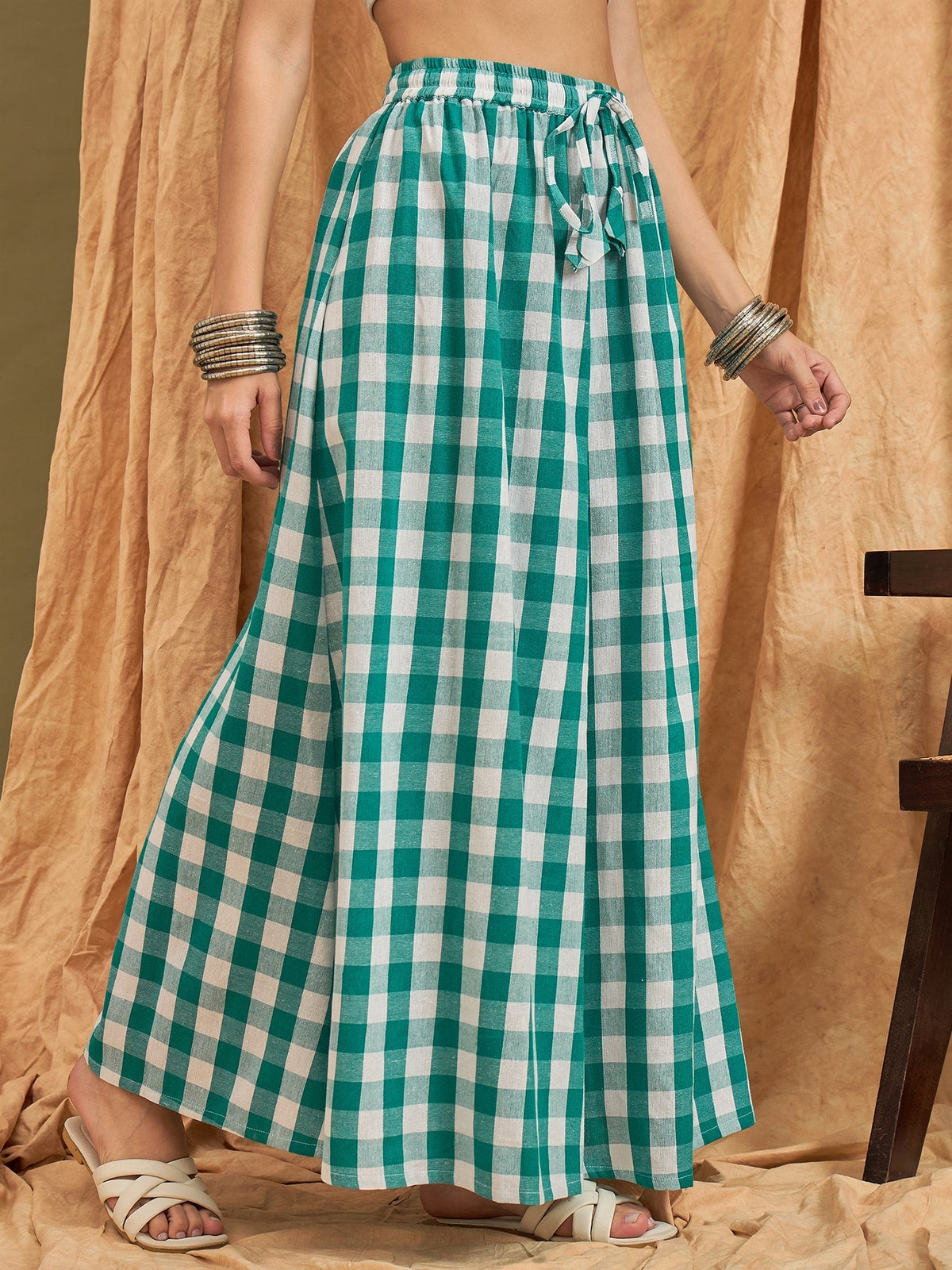 InWeave Light Blue Big Check Skirt | Grocsy