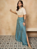 InWeave Maya Blue Brocade Side Slit Skirt | Grocsy