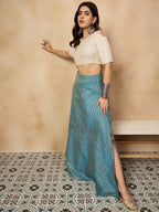 InWeave Maya Blue Brocade Side Slit Skirt | Grocsy