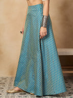 InWeave Maya Blue Brocade Side Slit Skirt | Grocsy