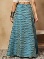 InWeave Maya Blue Brocade Side Slit Skirt | Grocsy