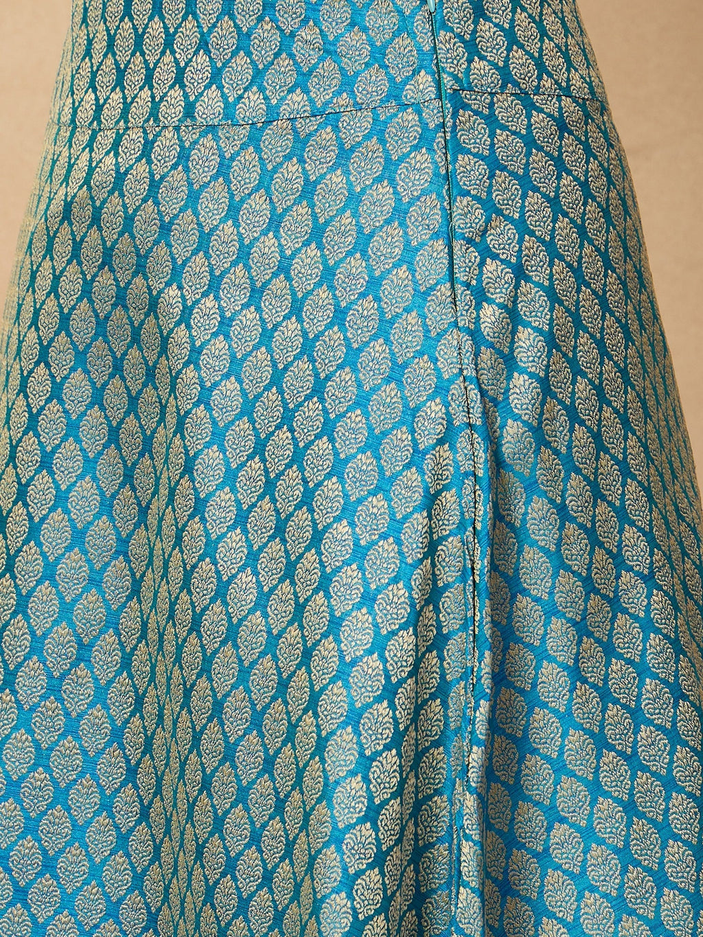InWeave Maya Blue Brocade Side Slit Skirt | Grocsy