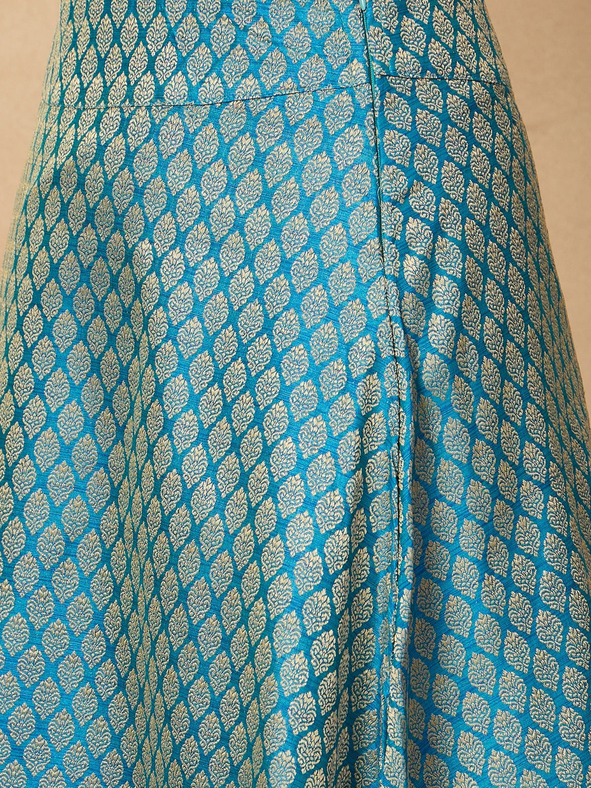 InWeave Maya Blue Brocade Side Slit Skirt | Grocsy