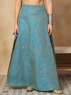 InWeave Maya Blue Brocade Side Slit Skirt | Grocsy