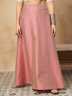 InWeave Light Pink Brocade Side Slit Skirt | Grocsy