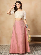 InWeave Light Pink Brocade Side Slit Skirt | Grocsy