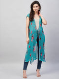 InWeave Women's Blue Pleated Georgette Shrug | Grocsy