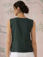 InWeave Dark Green Sleeveless Kantha Top | Grocsy