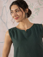 InWeave Dark Green Sleeveless Kantha Top | Grocsy
