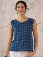 InWeave Blue Ikkat Kantha W/S Top | Grocsy