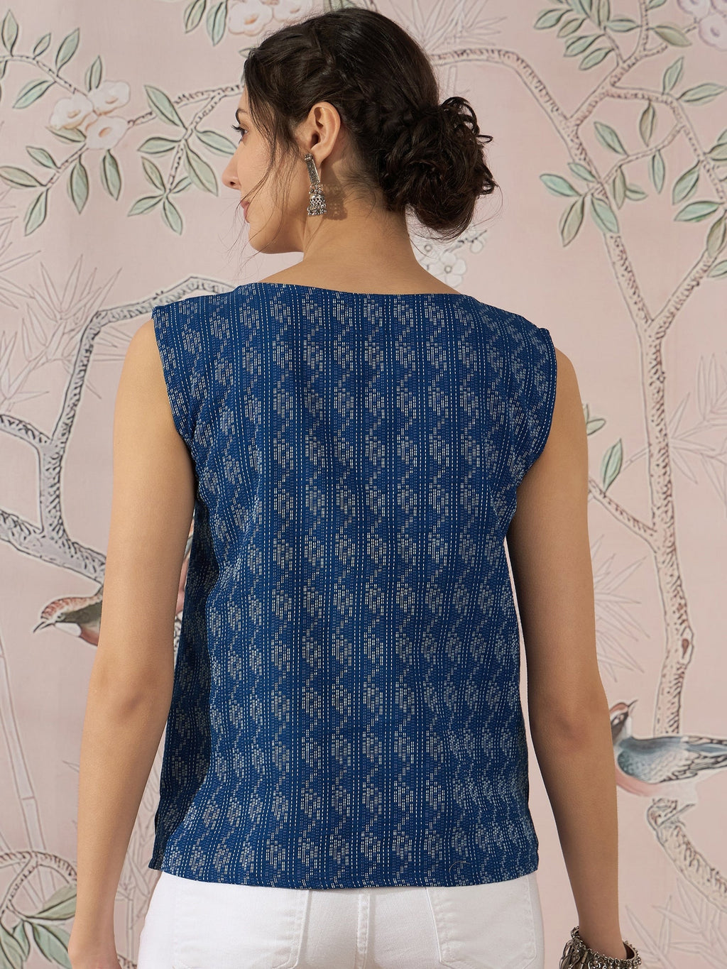 InWeave Blue Ikkat Kantha W/S Top | Grocsy