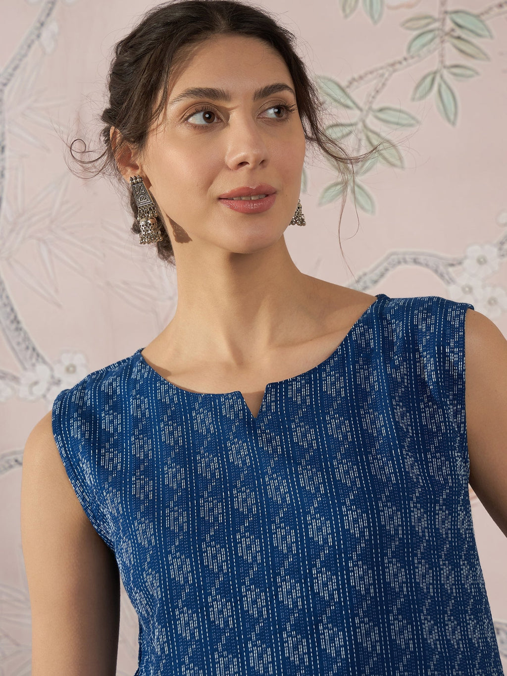 InWeave Blue Ikkat Kantha W/S Top | Grocsy