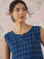 InWeave Blue Ikkat Kantha W/S Top | Grocsy