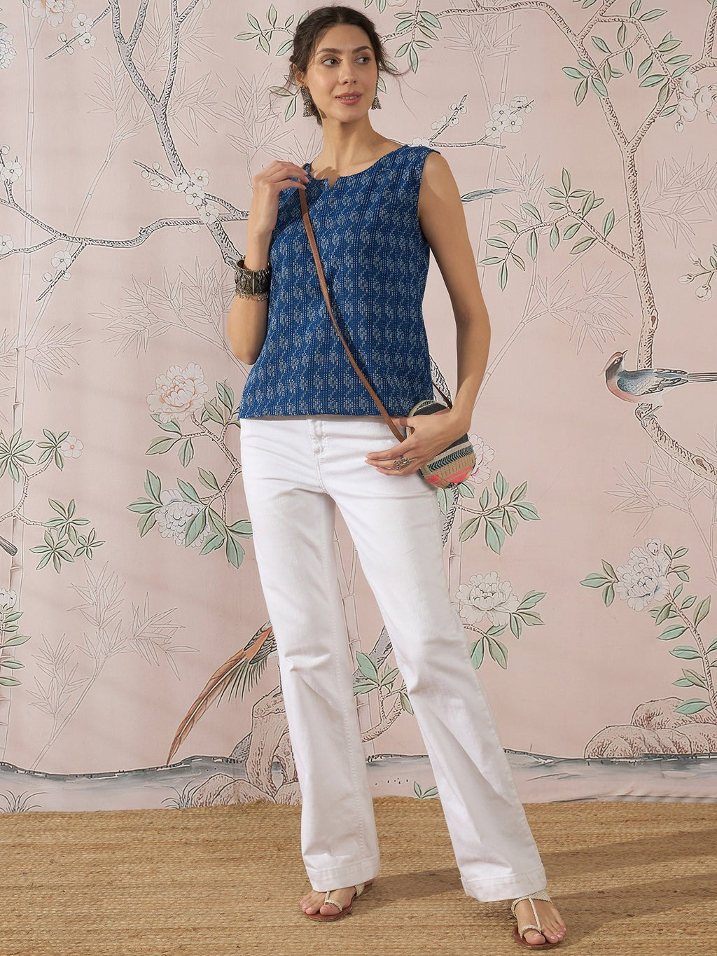 InWeave Blue Ikkat Kantha W/S Top | Grocsy