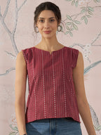 InWeave Maroon Striped Kantha W/S Top | Grocsy