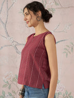 InWeave Maroon Striped Kantha W/S Top | Grocsy