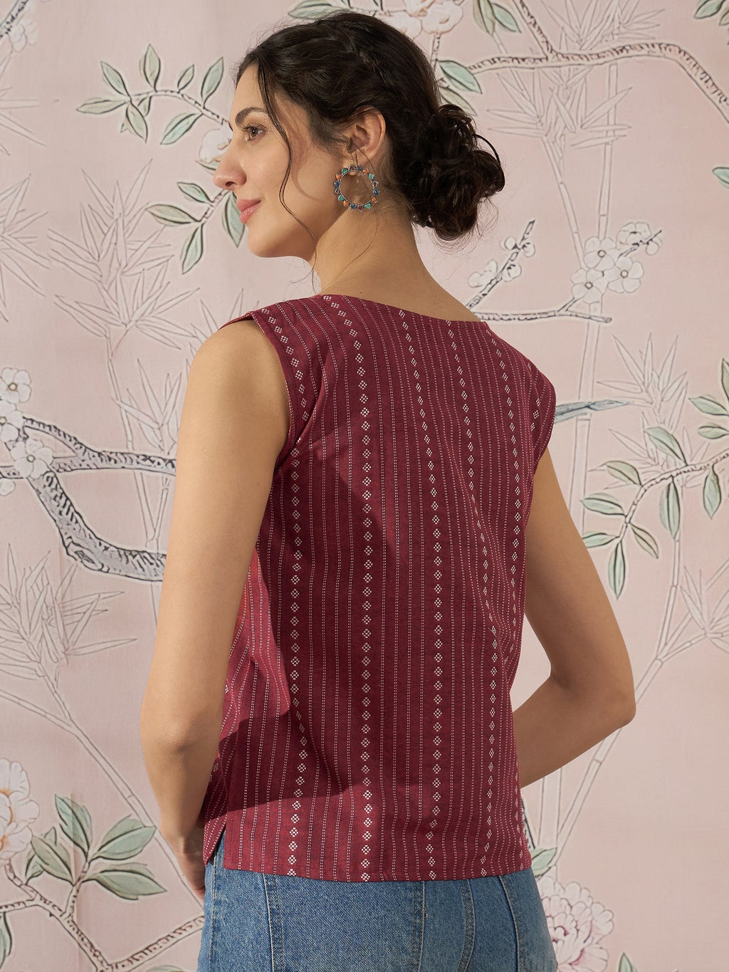 InWeave Maroon Striped Kantha W/S Top | Grocsy
