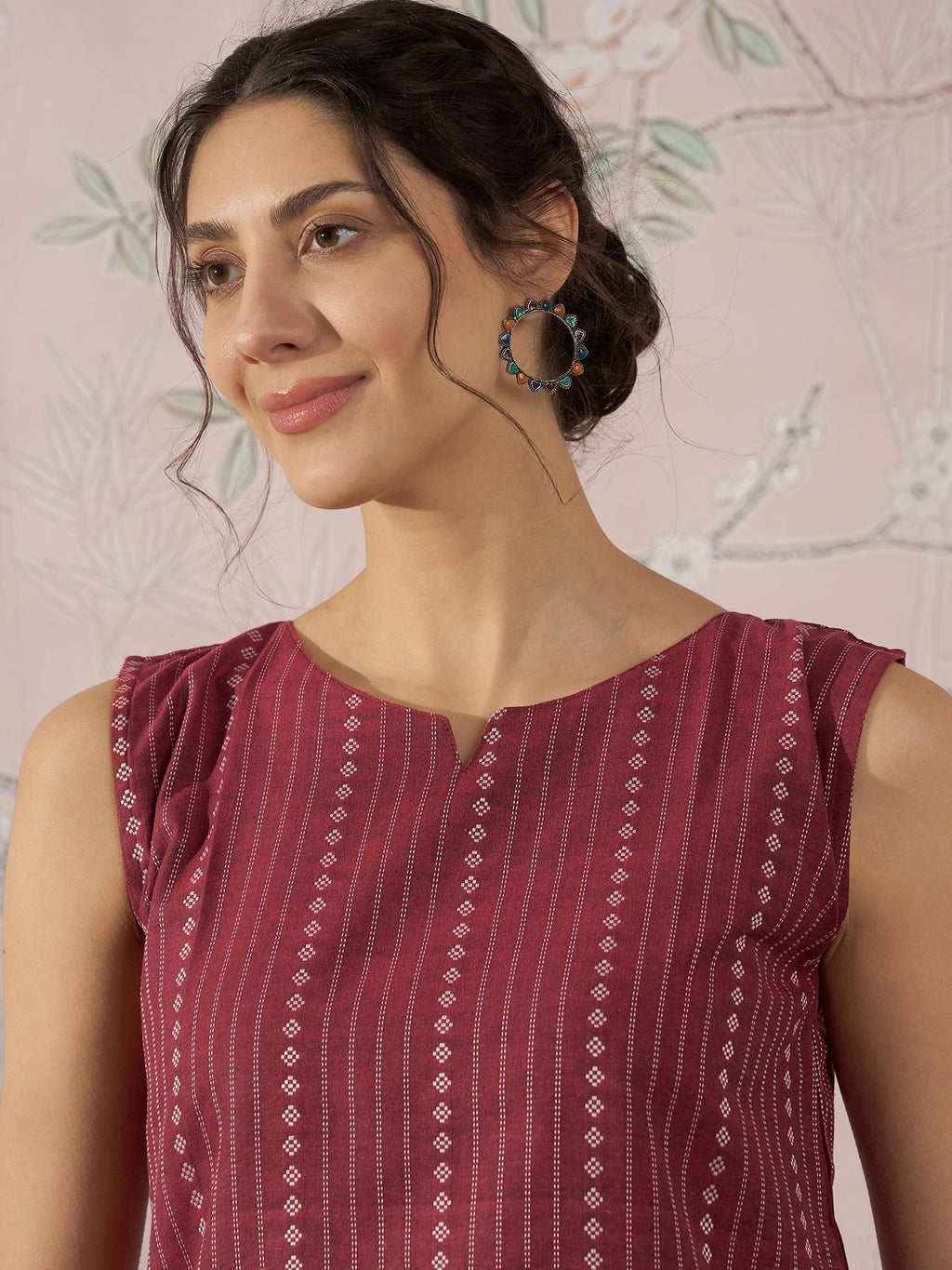 InWeave Maroon Striped Kantha W/S Top | Grocsy