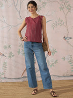 InWeave Maroon Striped Kantha W/S Top | Grocsy