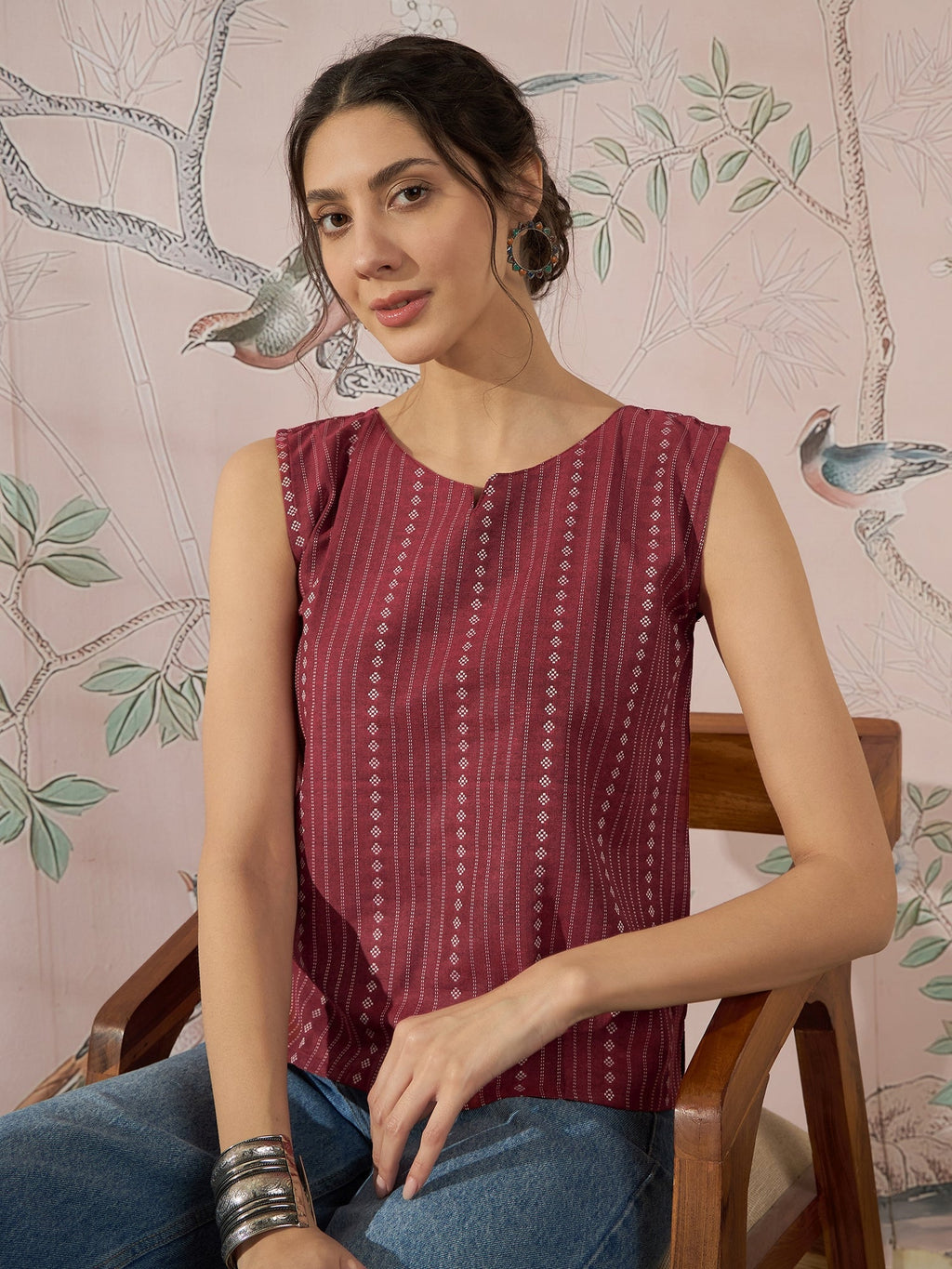 InWeave Maroon Striped Kantha W/S Top | Grocsy