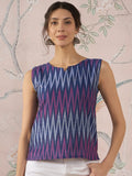 InWeave Purple Blue Ikkat Kantha W/S Top | Grocsy