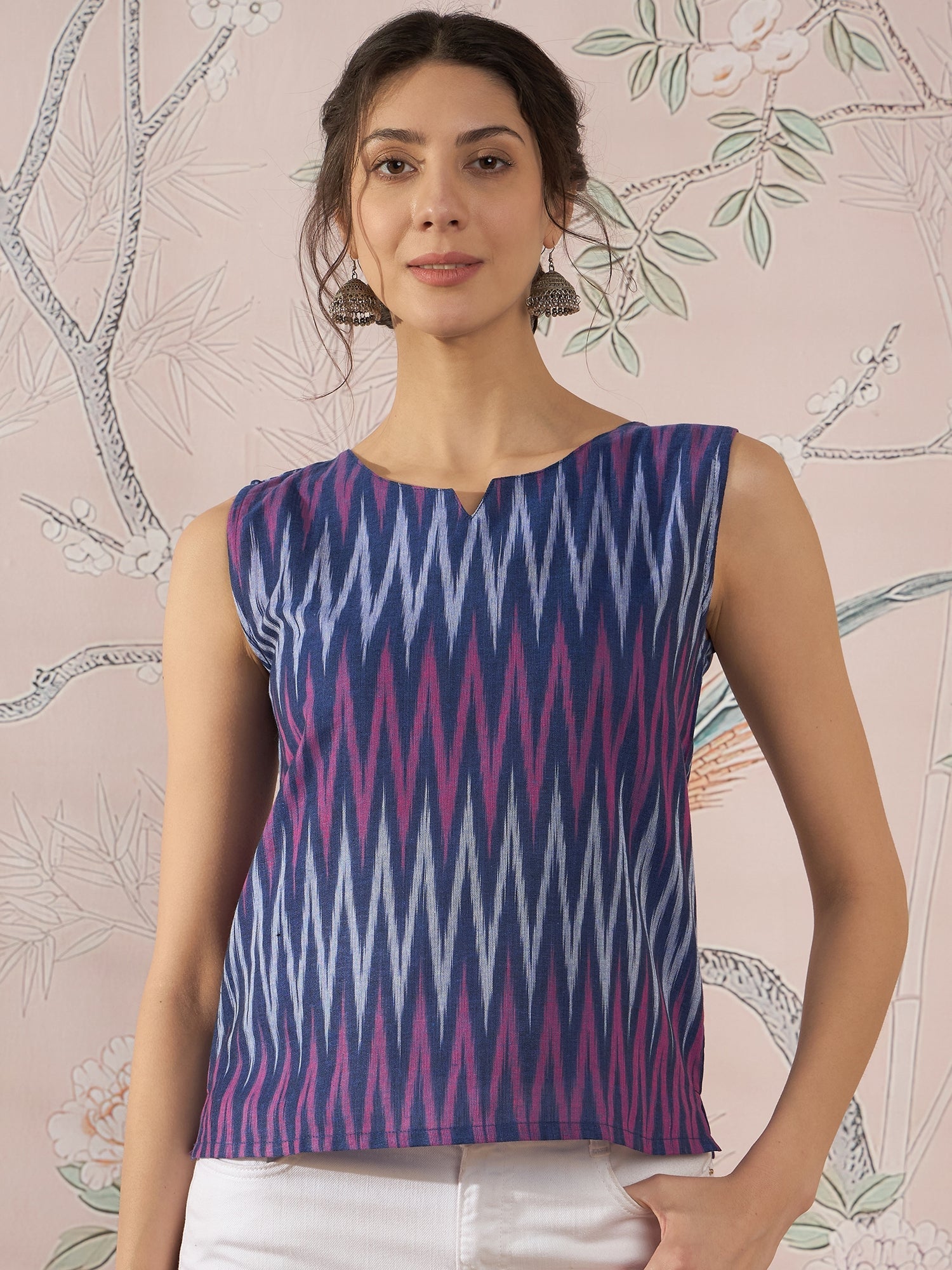 InWeave Purple Blue Ikkat Kantha W/S Top | Grocsy