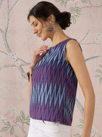 InWeave Purple Blue Ikkat Kantha W/S Top | Grocsy