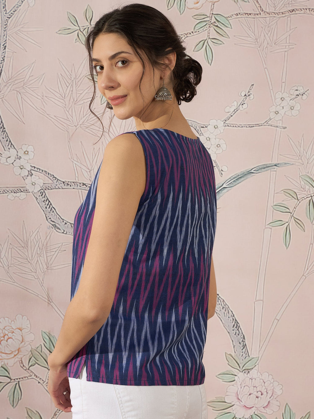 InWeave Purple Blue Ikkat Kantha W/S Top | Grocsy