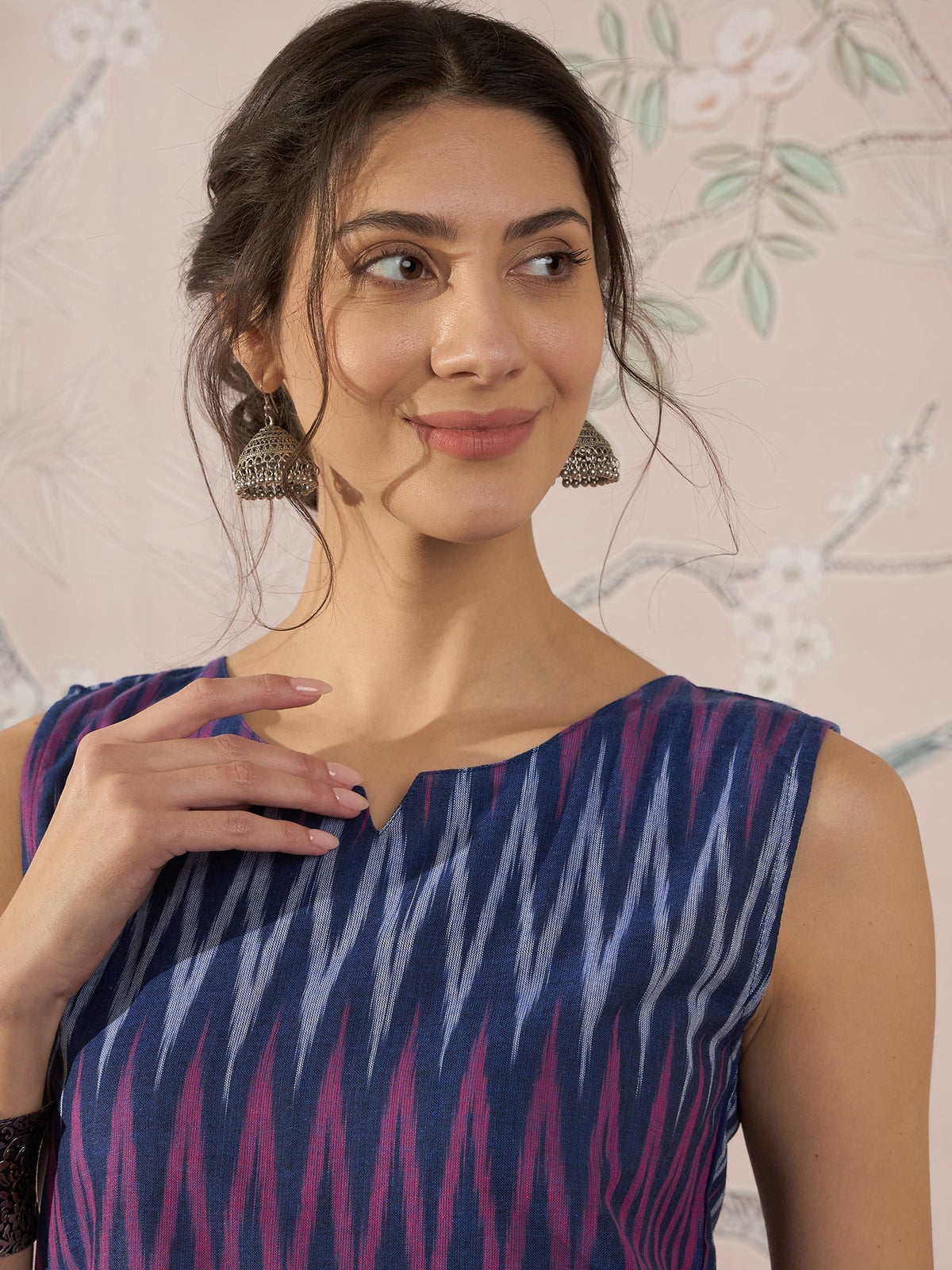 InWeave Purple Blue Ikkat Kantha W/S Top | Grocsy