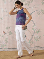 InWeave Purple Blue Ikkat Kantha W/S Top | Grocsy