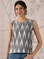 InWeave Grey Ikkat Kantha W/S Top | Grocsy