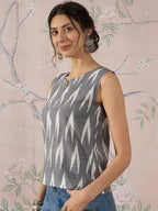 InWeave Grey Ikkat Kantha W/S Top | Grocsy
