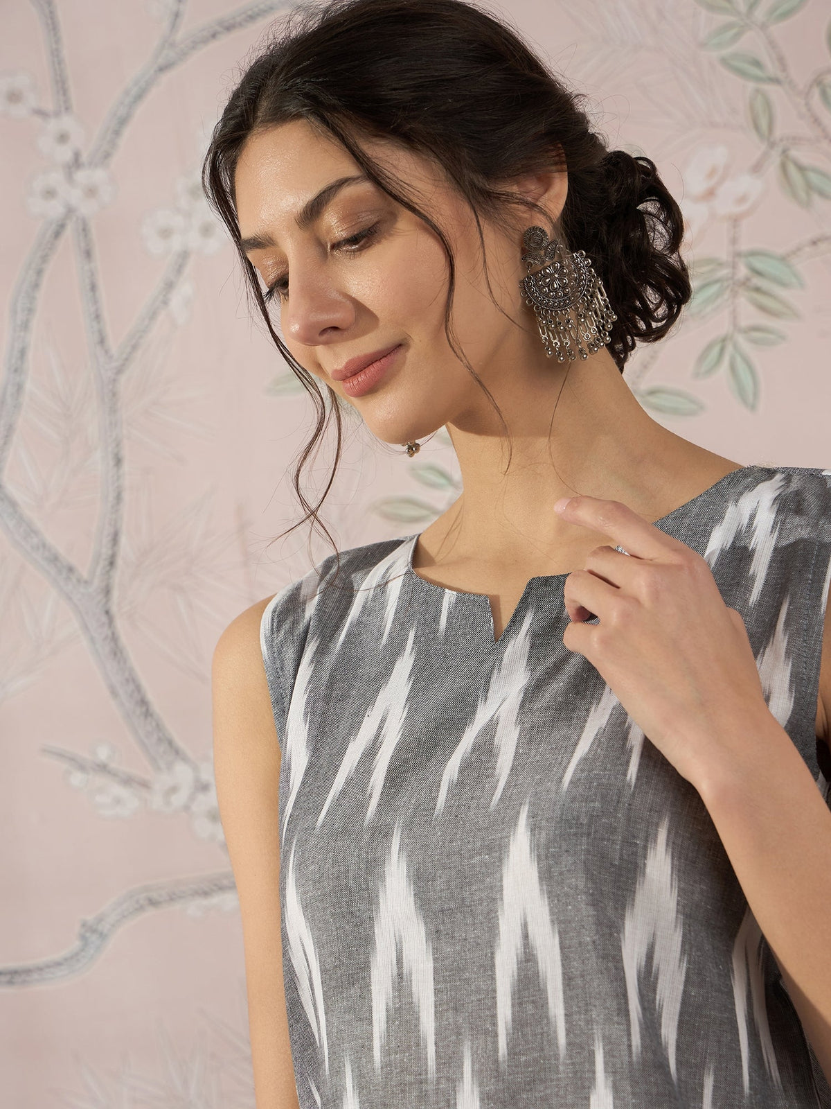 InWeave Grey Ikkat Kantha W/S Top | Grocsy