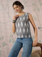 InWeave Grey Ikkat Kantha W/S Top | Grocsy
