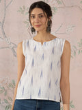 InWeave White Blue Ikkat W/S Top | Grocsy