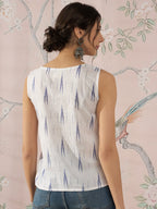 InWeave White Blue Ikkat W/S Top | Grocsy