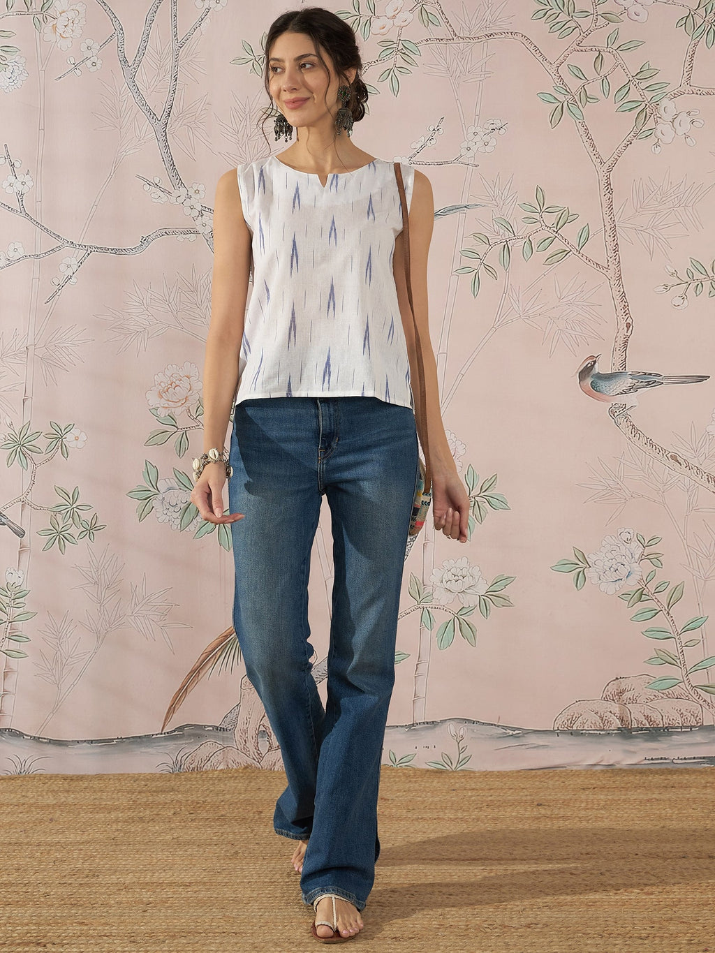 InWeave White Blue Ikkat W/S Top | Grocsy