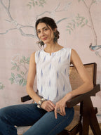 InWeave White Blue Ikkat W/S Top | Grocsy