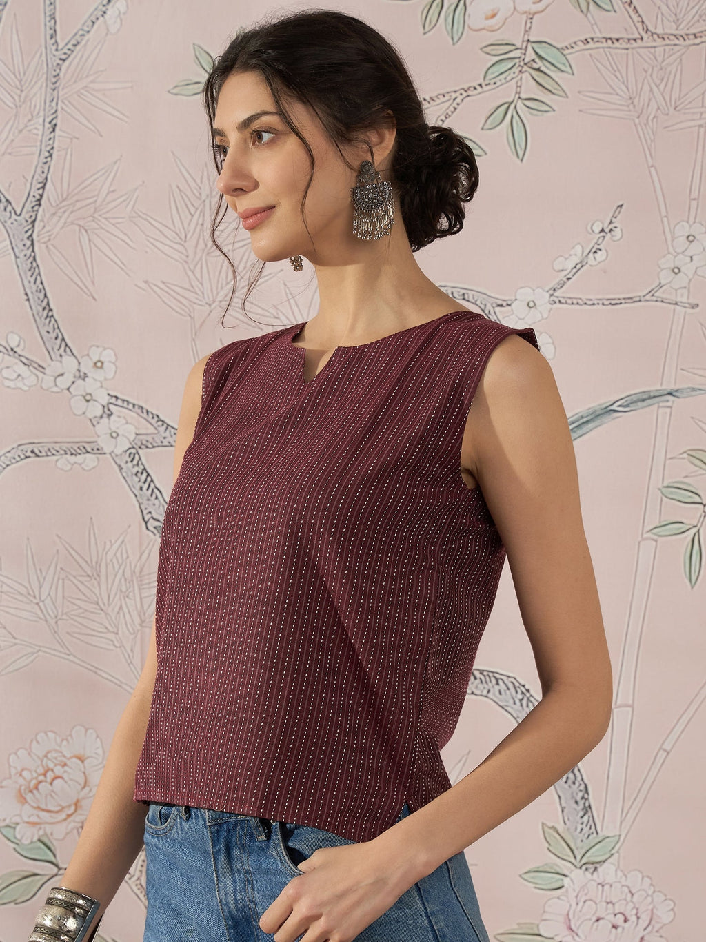 InWeave Wine Kantha W/S Top | Grocsy