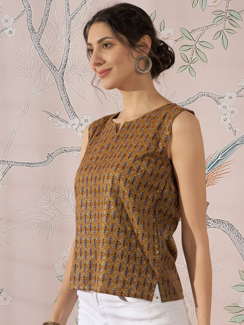 InWeave Mustard Foil Print W/S Top | Grocsy