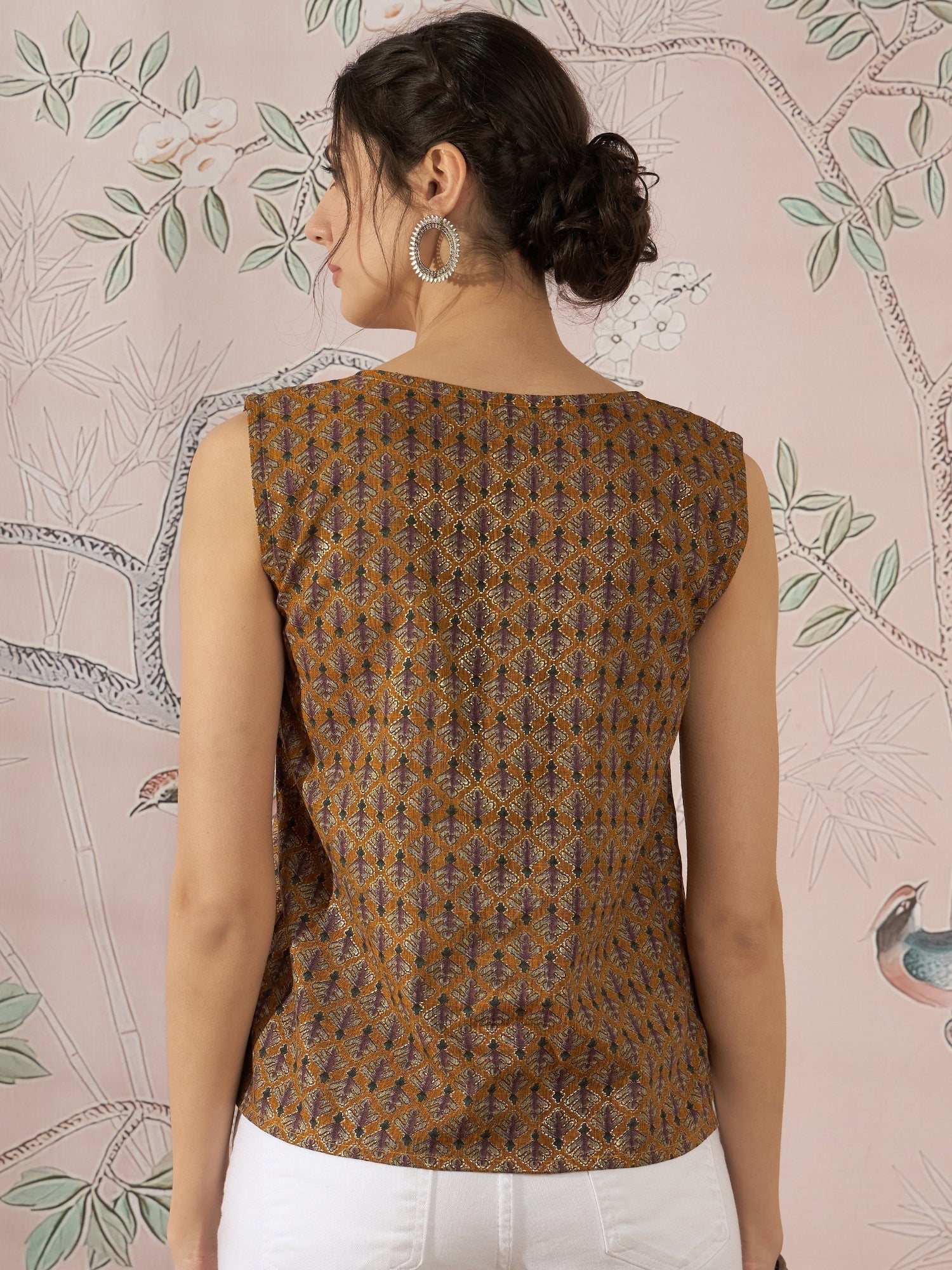 InWeave Mustard Foil Print W/S Top | Grocsy