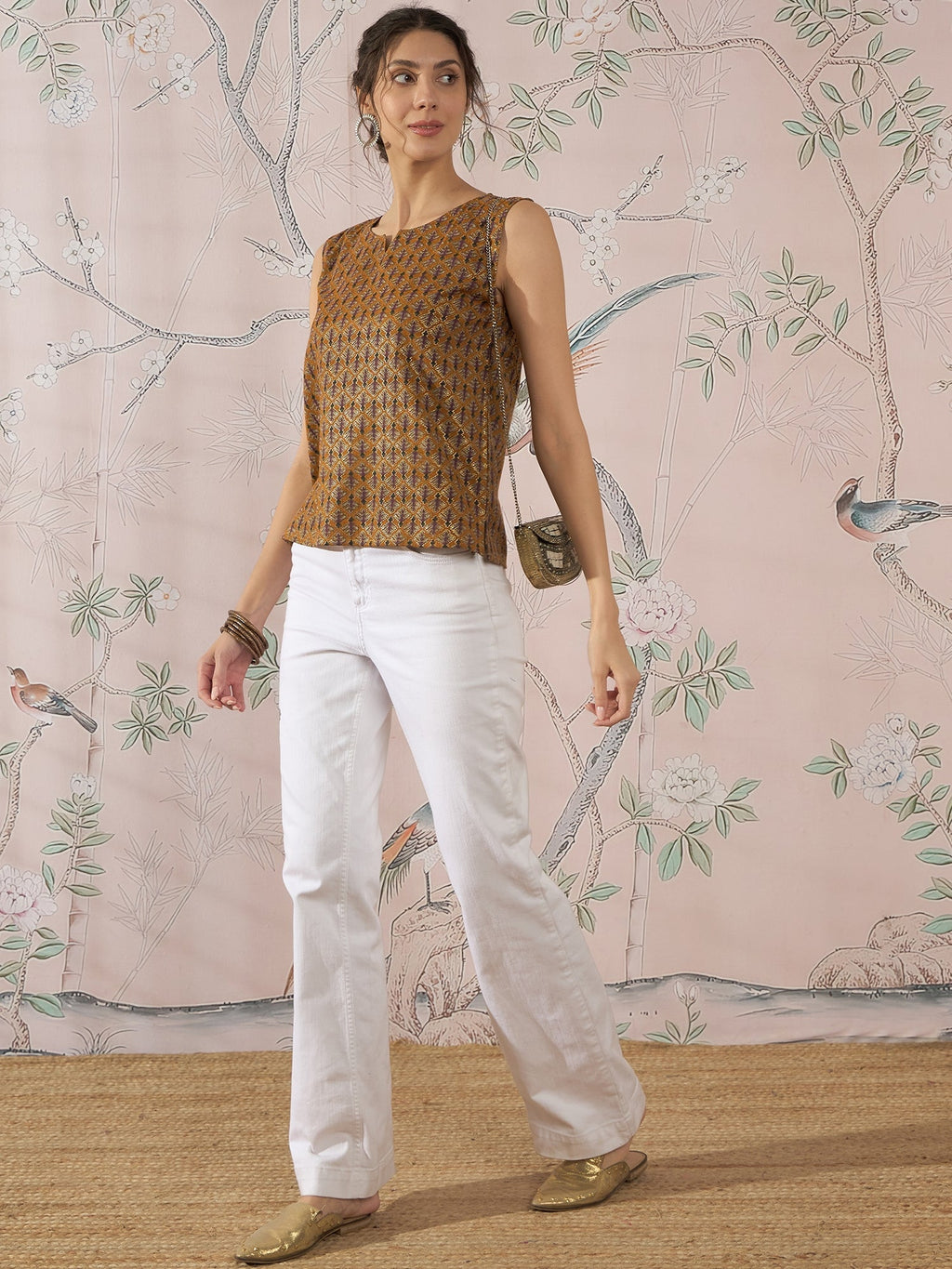InWeave Mustard Foil Print W/S Top | Grocsy