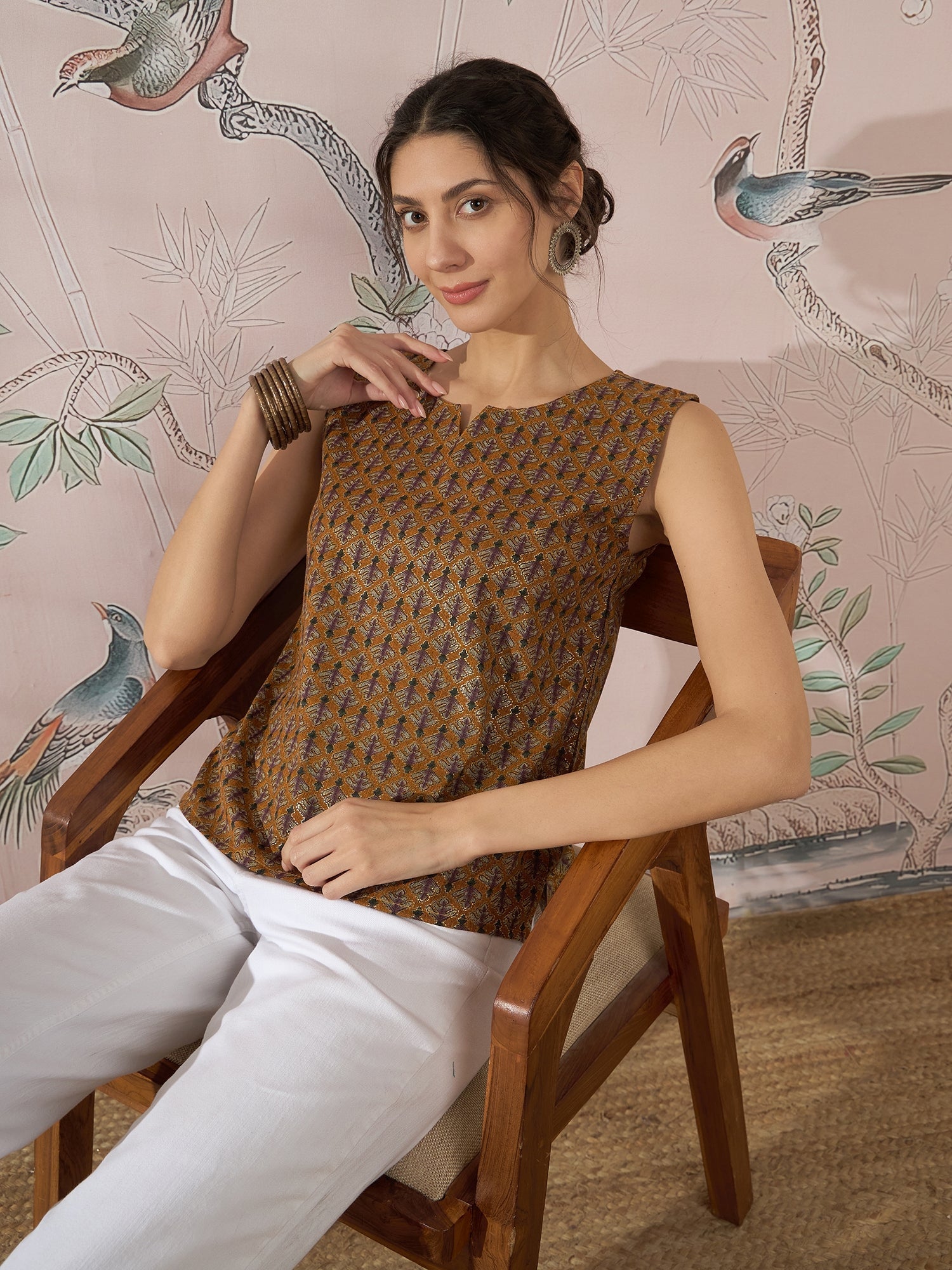 InWeave Mustard Foil Print W/S Top | Grocsy