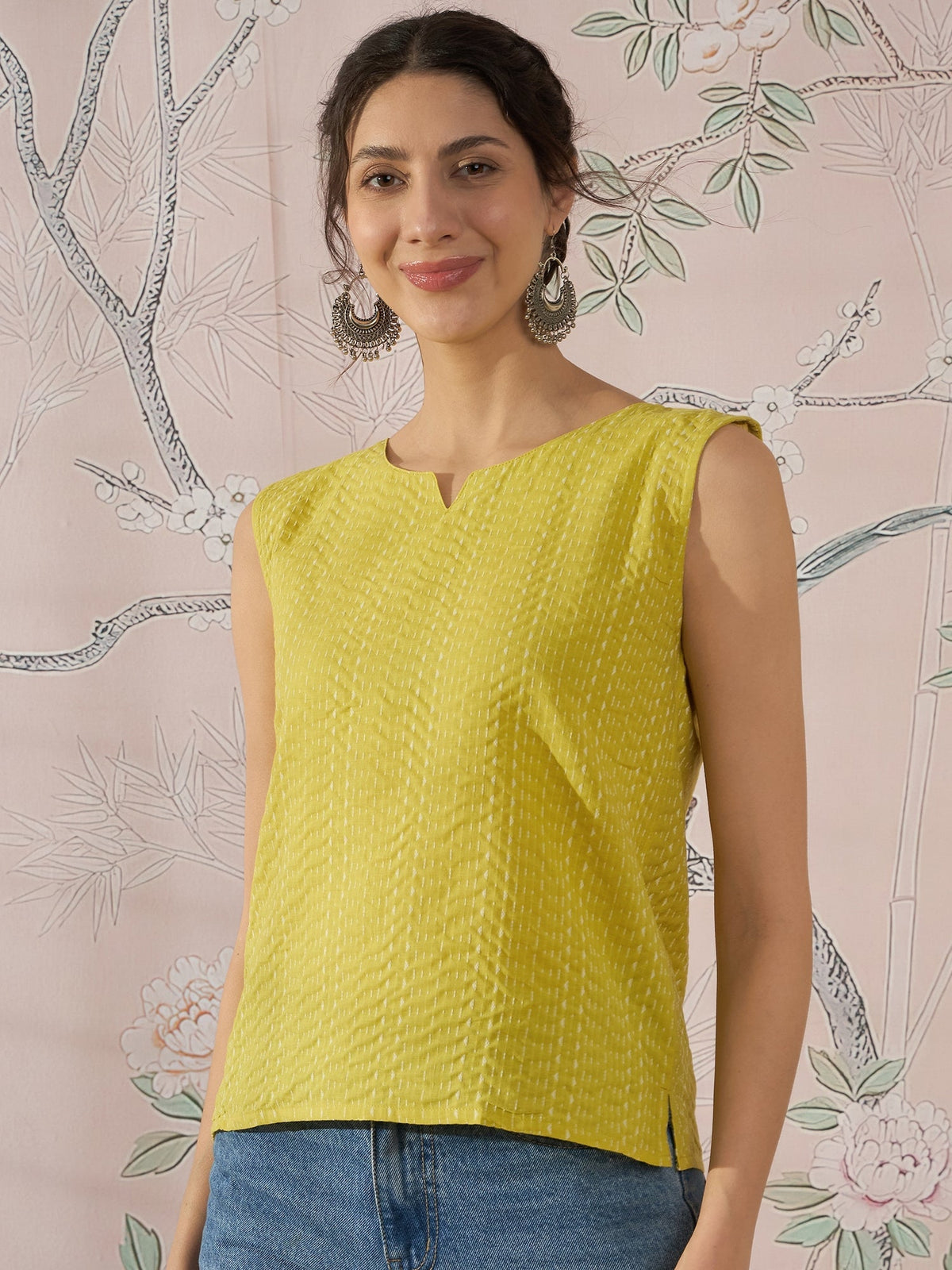 InWeave Light Yellow Kantha W/S Top | Grocsy