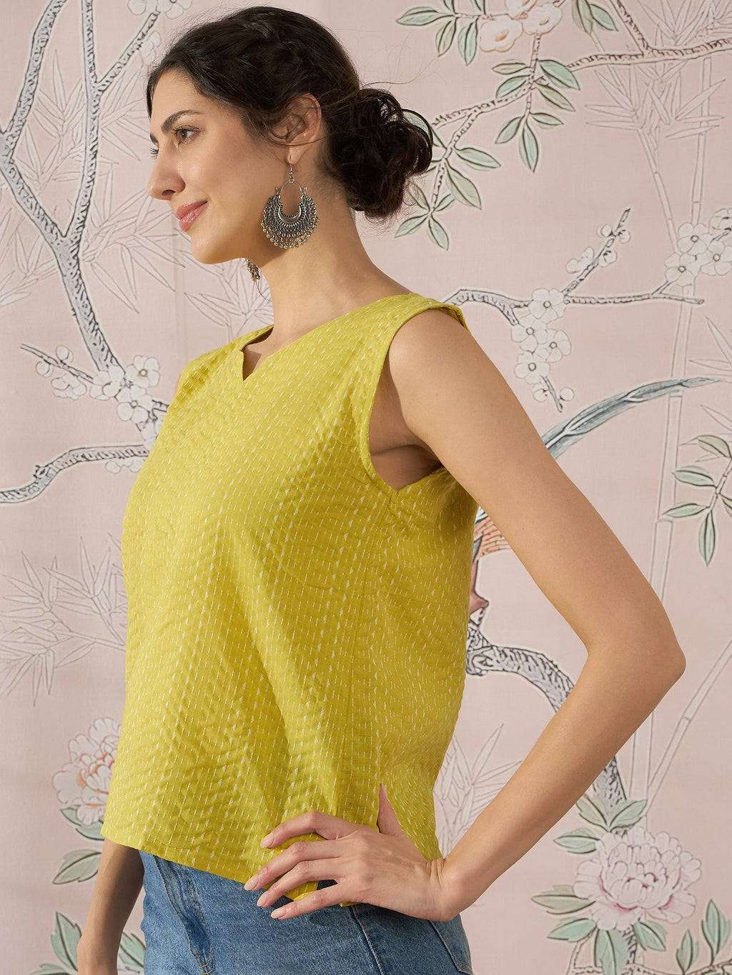 InWeave Light Yellow Kantha W/S Top | Grocsy
