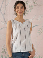 InWeave White Black Ikkat W/S Top | Grocsy