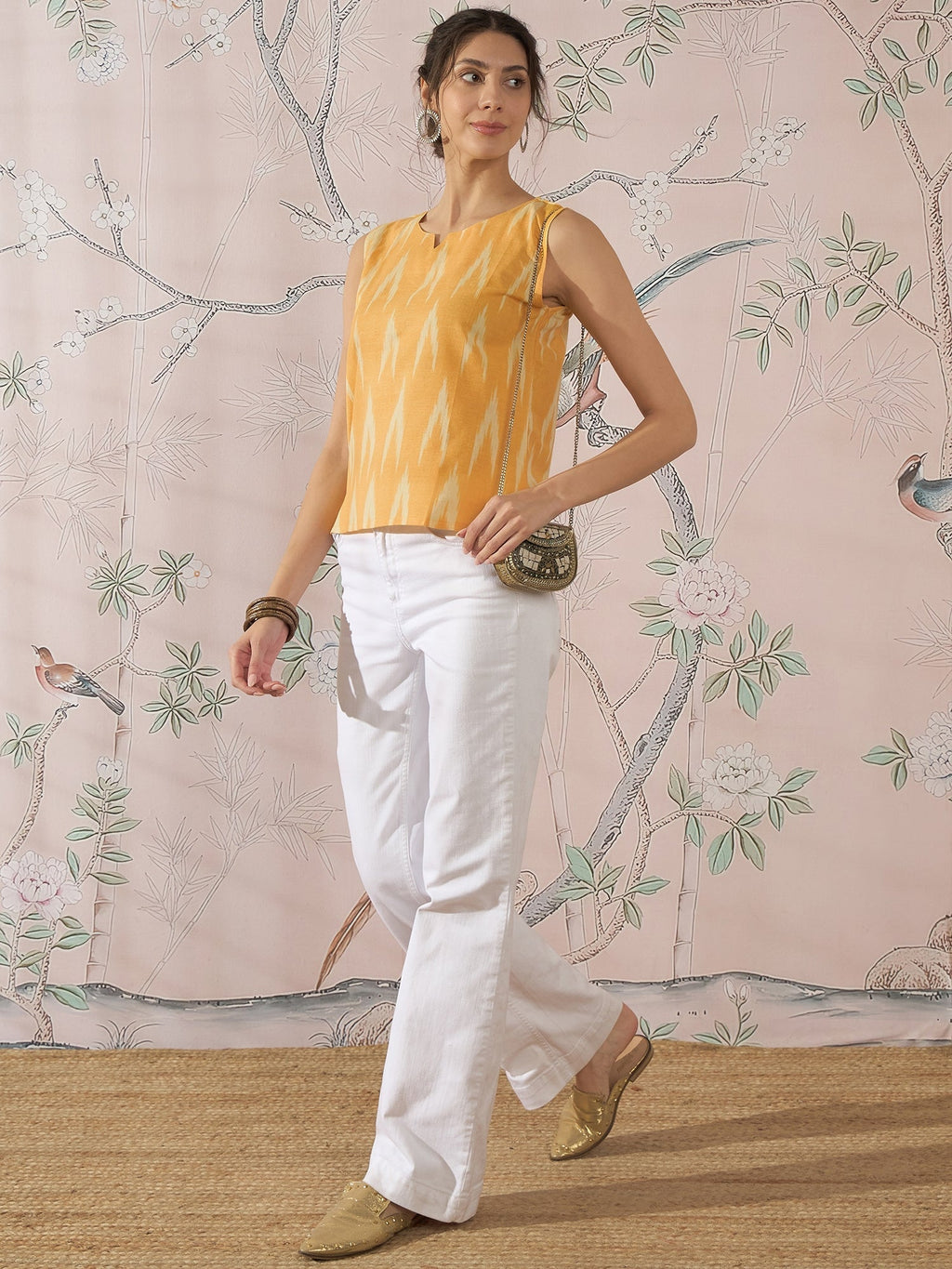 InWeave Yellow Ikkat W/S Top | Grocsy