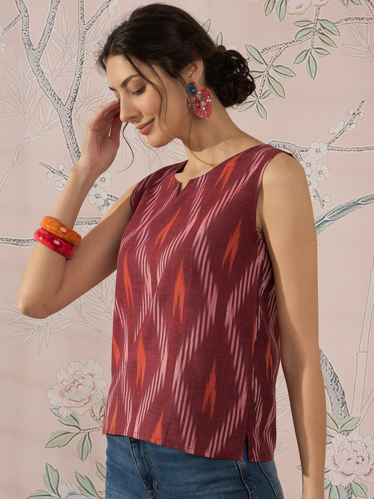 InWeave Rust Ikkat W/S Top | Grocsy