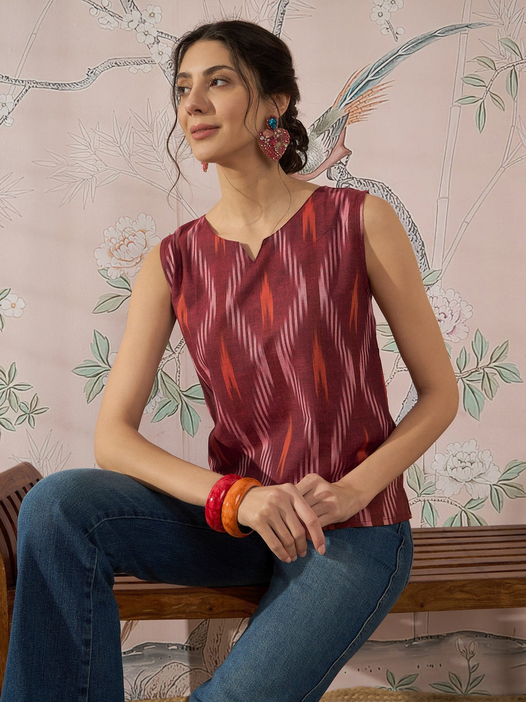 InWeave Rust Ikkat W/S Top | Grocsy