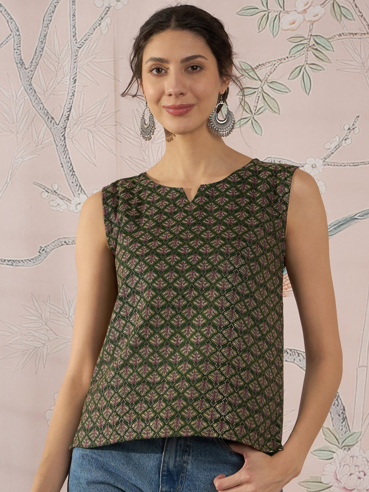 InWeave Green Foil Print W/S Top | Grocsy